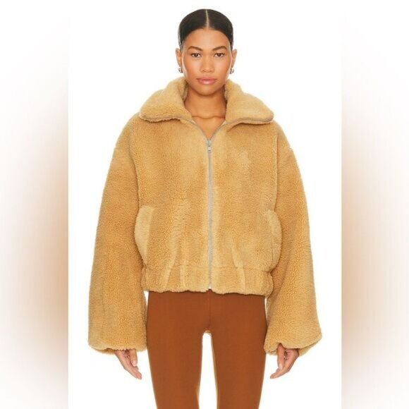 NWT Free People Get Cozy Teddy Full Zip Jacket in Camel Tan - Picture 6 of 12